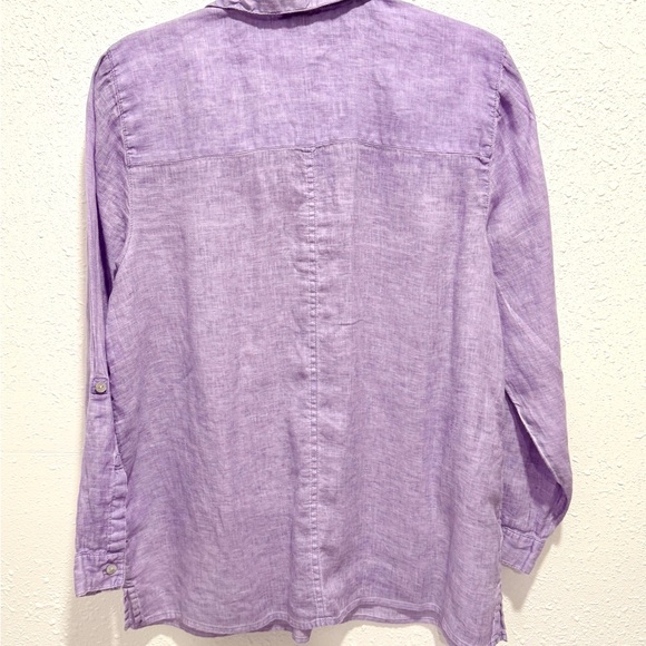 J. Jill Lavender Linen roll tabs sleeves Top LP - Picture 6 of 8